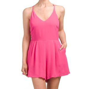 LUSH Clothing Hot Pink Spaghetti Strap Flowy Romper